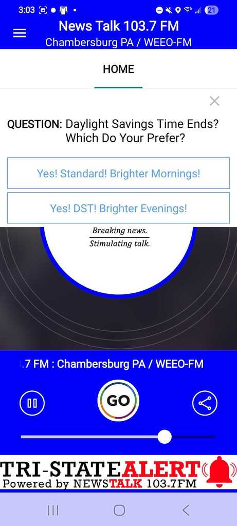 News Talk 103.7 FM app poll screen
