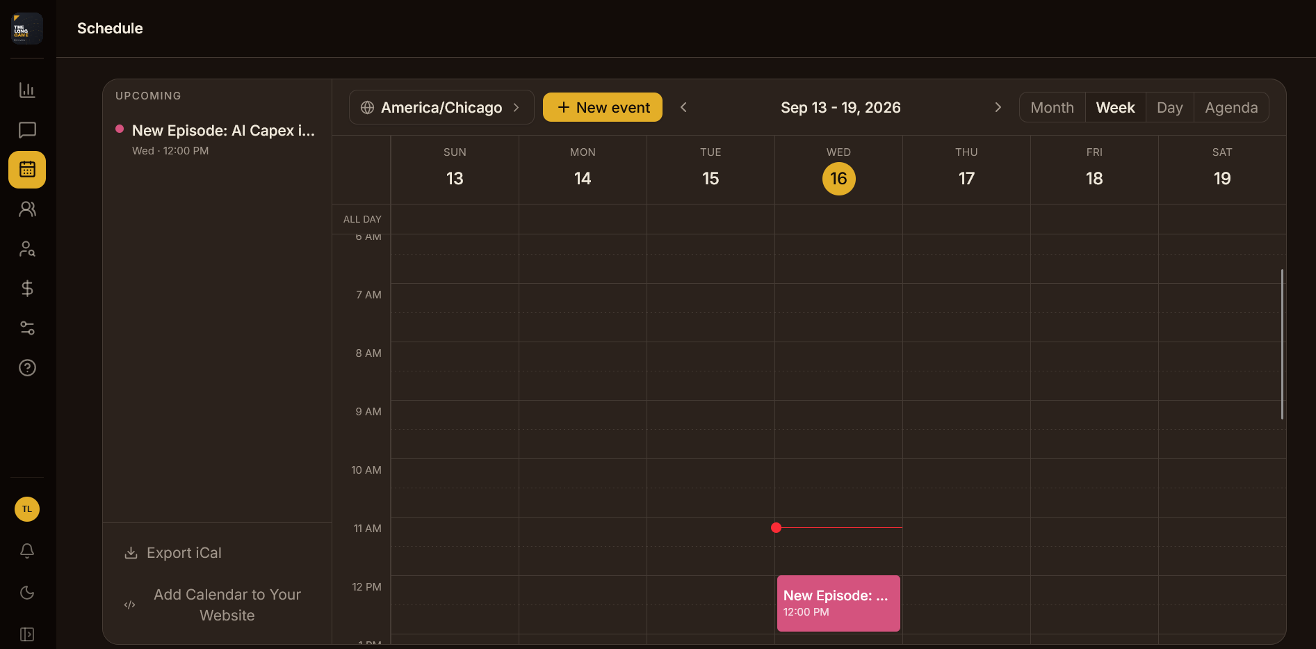 Episode and alert scheduling calendar