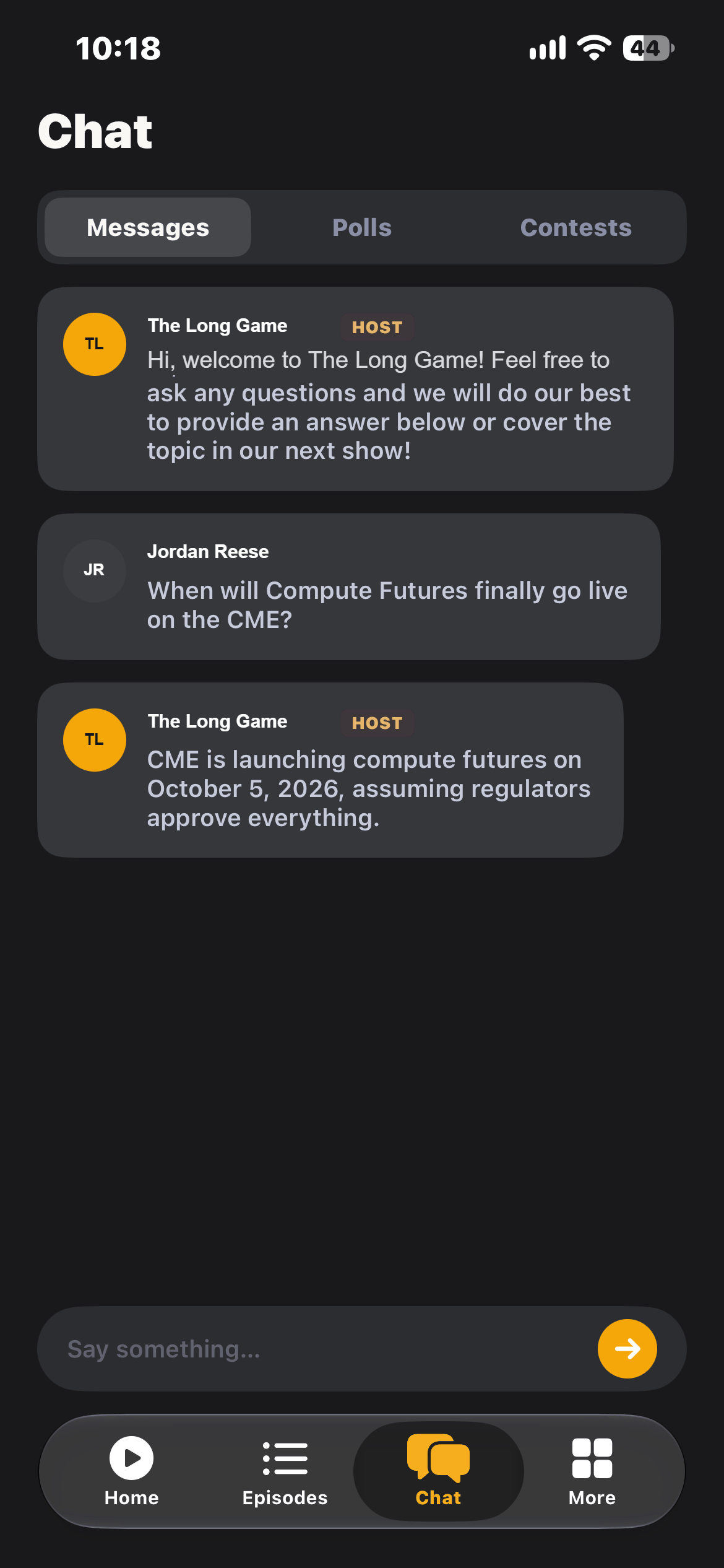 Podcast listener chat with host replies