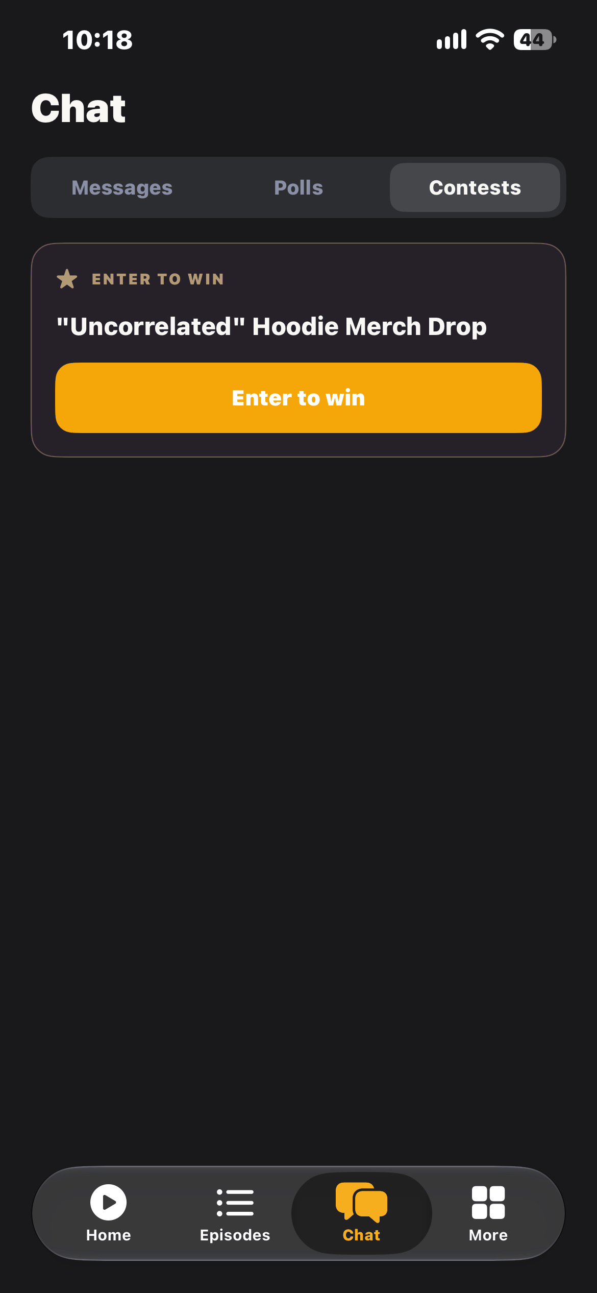 Podcast app contest entry screen