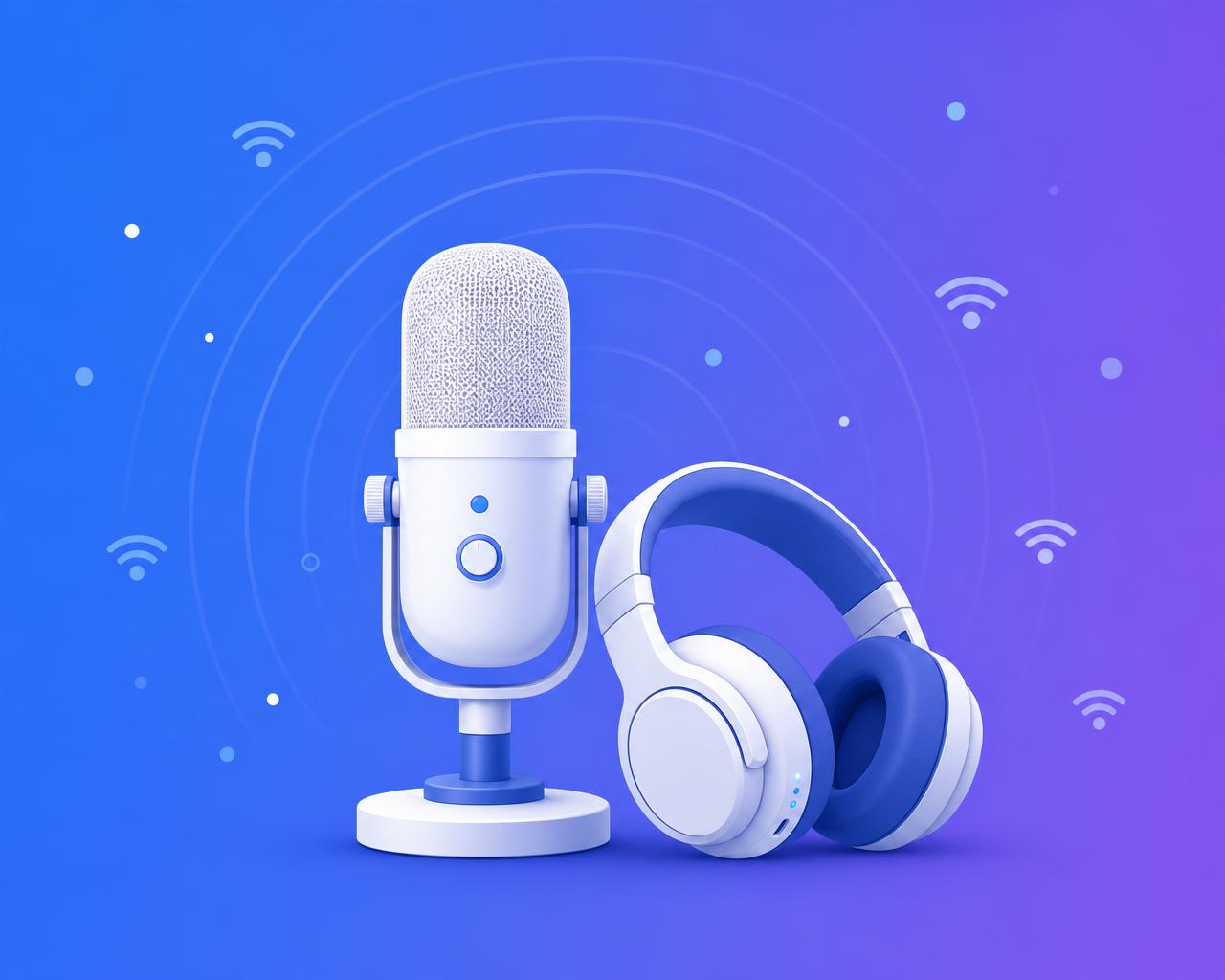 Podcast microphone and headphones